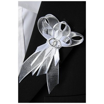 Svatební mašlička velká, laděná do bílo stříbrné barvy – Zboží Mobilmania