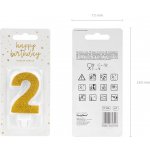 PartyDeco Narozeninová svíčka 2 zlatá 7cm – Hledejceny.cz