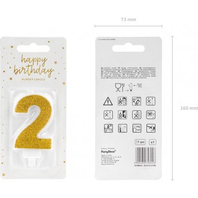 PartyDeco Narozeninová svíčka 2 zlatá 7cm – Hledejceny.cz