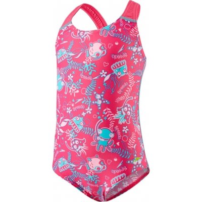 Speedo Seasquad Allover Swimsuit pink pink splash bali blue