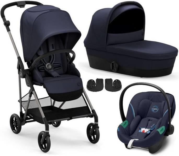 Cybex Melio 2.0 Kombinovaný + Aton S2 i-Size Autosedačka 0-13 kg Sada 3v1 Navy Blue 2022