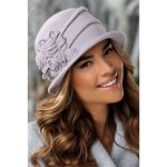 Krumlovanka zimní dámský vlněný klobouk zdobený kvítky W-0677/640 světle šedý – Zboží Dáma