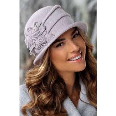 Krumlovanka zimní dámský vlněný klobouk zdobený kvítky W-0677/640 světle šedý – Zboží Dáma
