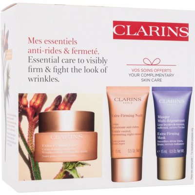 Clarins Extra-Firming denní pleťový krém Extra-Firming 50 ml + noční pleťový krém Extra-Firming 15 ml + pleťová maska Extra- Firming 15 ml dárková sada – Sleviste.cz