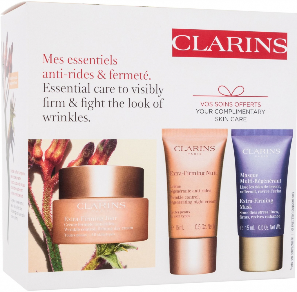 Clarins Extra-Firming denní pleťový krém Extra-Firming 50 ml + noční pleťový krém Extra-Firming 15 ml + pleťová maska Extra- Firming 15 ml dárková sada