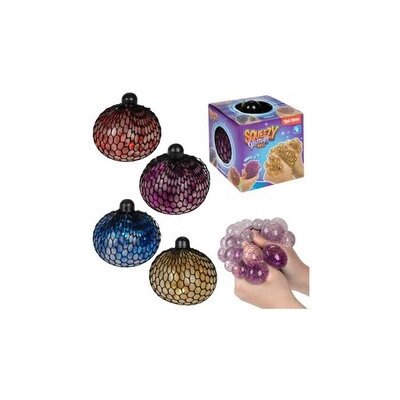 Míček antistresový mačkací v síťce sliz 10cm s glitry 4 barvy v krabičce 9x95x9cm – Zbozi.Blesk.cz