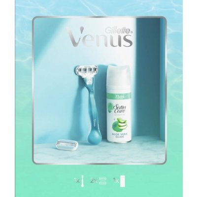 Gillette Venus Smooth holicí strojek + náhradní hlavice 2 ks + Satin Care gel na holení 75 ml dárková sada