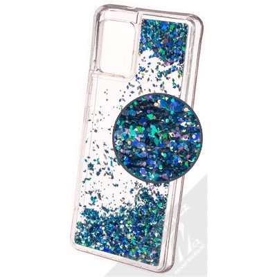 Pouzdro 1Mcz Liquid Diamond Sparkle ochranné s přesépacím efektem třpytek Samsung Galaxy A42 5G tyrkysové