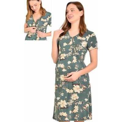 Květovaná luxusní jemná těhotenská i kojící košilka na zip 1D1493 zelená – Sleviste.cz