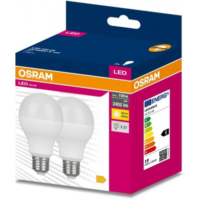 Osram 2PAK LED žárovka LED E27 A60 19W = 150W 2452lm 2700K Teplá bílá 200° VALUE OSRVALU7439 – Hledejceny.cz