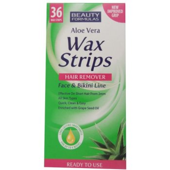 Beauty Formulas Aloe Vera Wax Strips depilační pásky na obličej a oblast bikin 36 ks