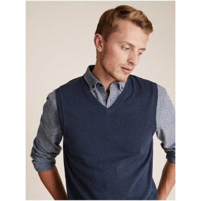 Marks & Spencer Čistě bavlněný svetr bez rukávů námořní modrá – Zboží Mobilmania