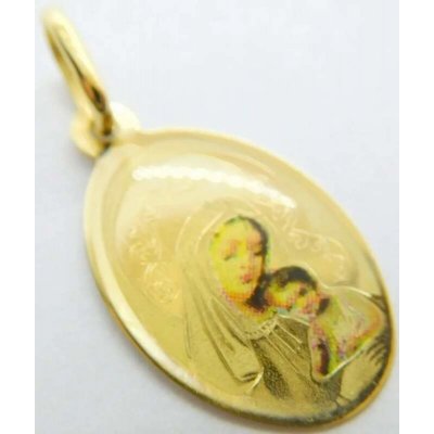 Klenoty Budín Dámský zlatý přívěsek malovaná zlatá madonka s gravírováním G4444 – Zboží Mobilmania