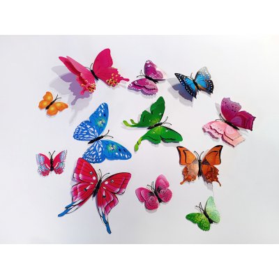 Nalepte.cz 3D motýli s dvojitými křídly mix barev 12 ks 12 x 10 cm