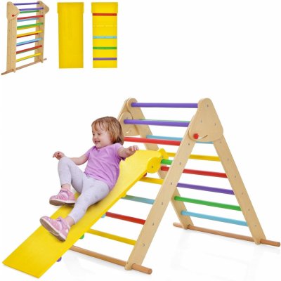 COSTWAY Lezecký trojúhelník skládací prolézačka dřevo s žebříkem – Hledejceny.cz
