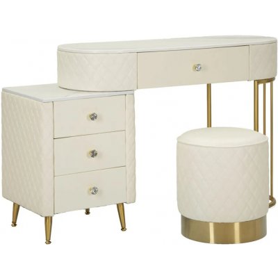 Mauro Ferretti toaletní stolek Sharon s taburetem ekokůže bílý zlatý – Zboží Mobilmania