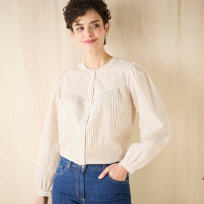 Pruhovaná halenka s dlouhými rukávy béžová/bílá – Hledejceny.cz