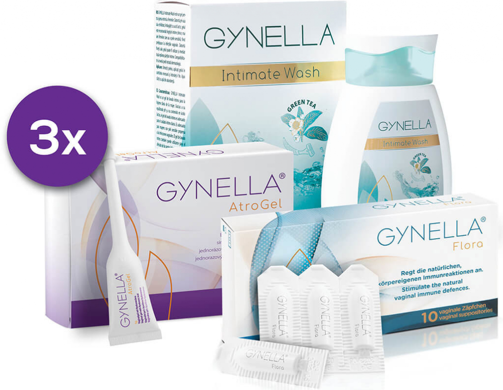 Gynella Balíček Vaginální Suchost 3 X Gynella Atrogel 7 X 5 G Gynella Flora Gynella Intimate 0003