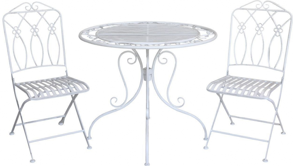 Chic Antique antik zahradní bistro set stůl a 2 židle French bílá