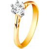 Prsteny Šperky Eshop zlatý prsten kulaté výřezy na ramenech čirý zirkon v kotlíku z bílého zlata S3GG197.23