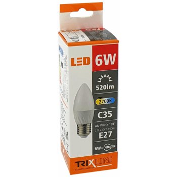 Trixline LED žárovka 6W E27 C35 teplá bílá