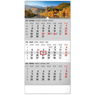 NOTIQUE Nástenný 3-mesačný Krajina sivý so slovenskými menami 29,5 x 43 cm 2026 – Sleviste.cz