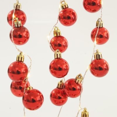 EUROLAMP Vánoční řetěz LED světelný řetěz s červenými kuličkami teplá bílá 36 ks 600-11288