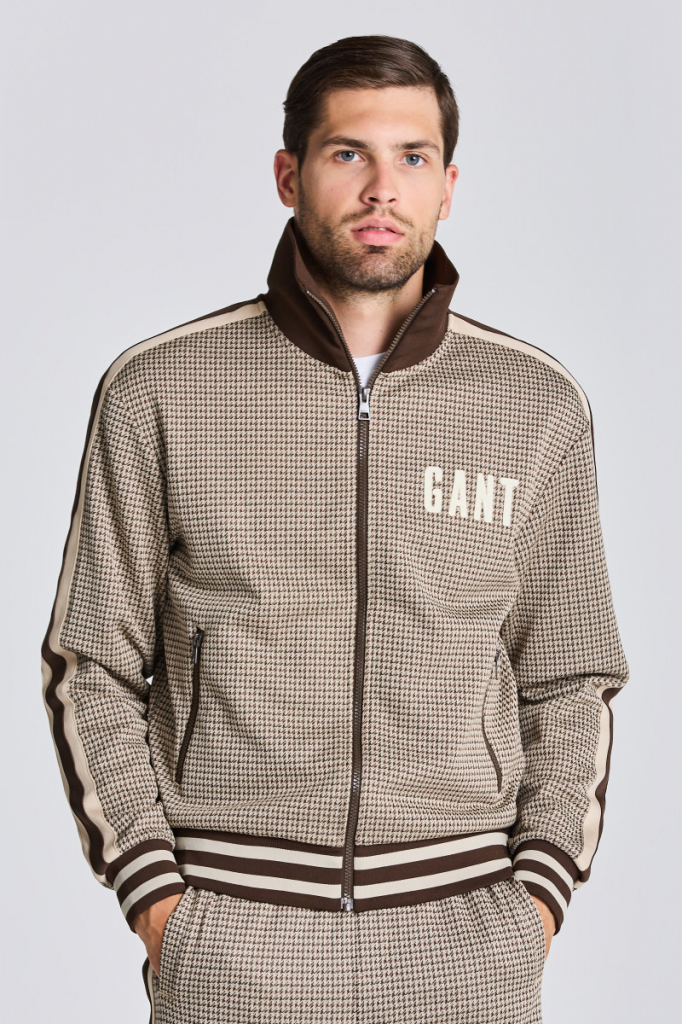 GANT D1. HOUNDSTOOTH TRACKSUIT JACKET hnědá