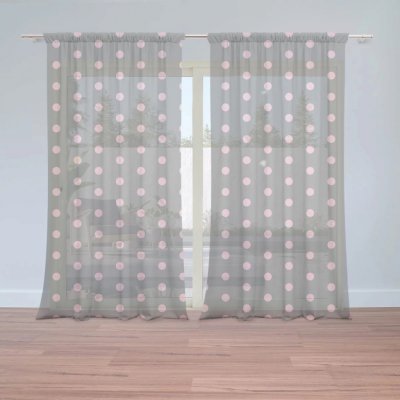 Záclony Růžové puntíky na šedé: 2 ks - 150x250 cm - Sablio – Hledejceny.cz