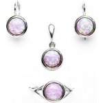 Čištín Zlaté náušnice prsten a přívěsek bílé i žluté zlato syntetický růžový opál sada NK T P 1503 – Sleviste.cz