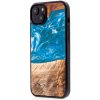 Pouzdro a kryt na mobilní telefon Apple AppleMix BEWOOD Apple iPhone 15 Plus - dřevo / pryskyřice - světle modrý / hnědé