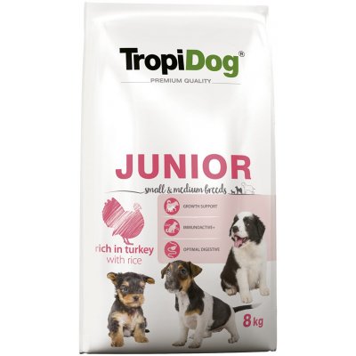 Tropidog Premium Junior Small & Medium s krocaním a rýží 2 x 8 kg