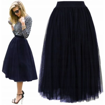 Fashionweek dámská midi tylová sukně MD782 tmave modry