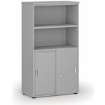 Primo Kombinovaná kancelářská skříň GRAY, zasouvací dveře na 2 patra, 1434 x 800 x 420 mm, šedá – Zboží Mobilmania