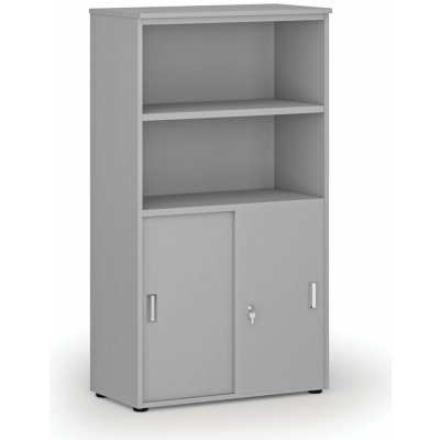 Primo Kombinovaná kancelářská skříň GRAY, zasouvací dveře na 2 patra, 1434 x 800 x 420 mm, šedá – Zboží Mobilmania
