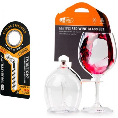 Set pro vinaře vývrtka a 2 plastové skládací skleničky na červené víno