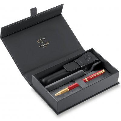 Parker IM Premium Red GT roller dárková sada s koženým pouzdrem 1502/3493647 – Zboží Živě