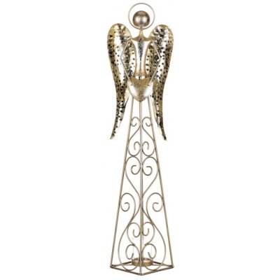 Anděl plechový zlatý svícen na čajovou svíčku 60 cm – Zboží Mobilmania