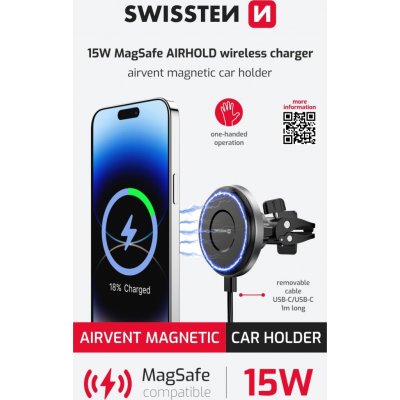 Držák SWISSTEN magnetický do ventilační mřížky - s bezdrátovým nabíjením 15W / 7,5W – Zboží Živě