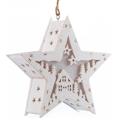 Prima-obchod Dřevěná hvězda vánoční svítící k zavěšení barva bílá teplá – Zboží Mobilmania