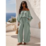 Fashionweek dámský viskózový boho komplet s volány: halenka a široké kalhoty K0651 khaki – Sleviste.cz