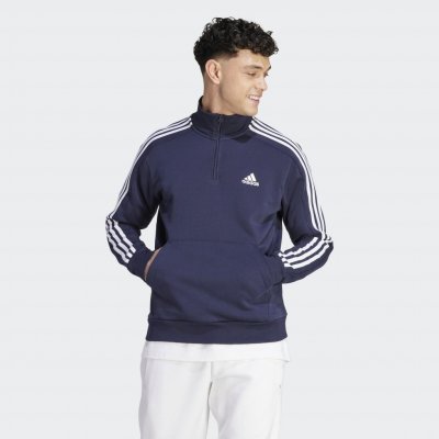 adidas Mikina Essentials Fleece 3-Stripes 1/4-Zip bílá/modrá – Zbozi.Blesk.cz