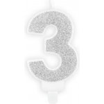 PartyDeco Narozeninová svíčka 3 stříbrná 7 cm – Zboží Dáma