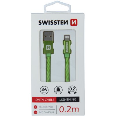 Swissten 71523107 USB 2.0 typ A na Lightning, USB 2.0, zástrčka A - zástrčka Lightning, opletený, 0,2m, zelený – Sleviste.cz