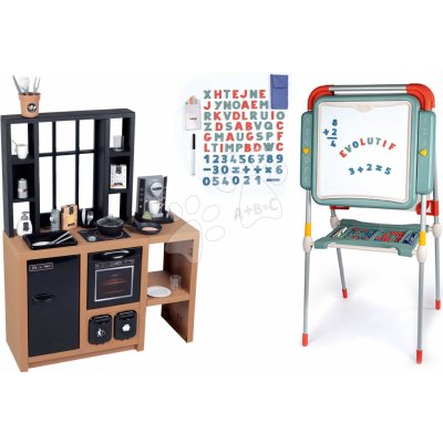 Smoby Set kuchynka moderná Loft Industrial Kitchen a tabuľa polohovateľná na kreslenie s kriedou a magnetkami SM312600-30 – Zboží Mobilmania