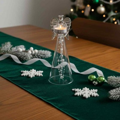 Anděl čirý se skleněnými perlami na čajovou svíčku výška 25cm – Zboží Dáma