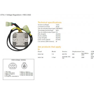 DZE regulátor napětí ARCTIC CAT 650 04-06 (OEM-0430-035, 0430-046) 12V35A | Zboží Auto