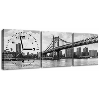 Gario Obraz s hodinami Brooklyn New York - 3 dílný Rozměry: 90 x 30 cm – Zbozi.Blesk.cz