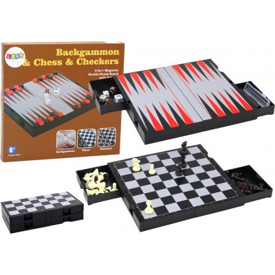 LEAN Toys Herní sada 3v1 Magnetická deska Šachy Dáma Backgammon – Sleviste.cz