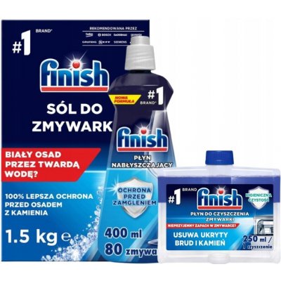 Finish do myčky na nádobí Sůl 1,5 kg + Leštidlo 400 ml + Čistič 250 ml – Hledejceny.cz